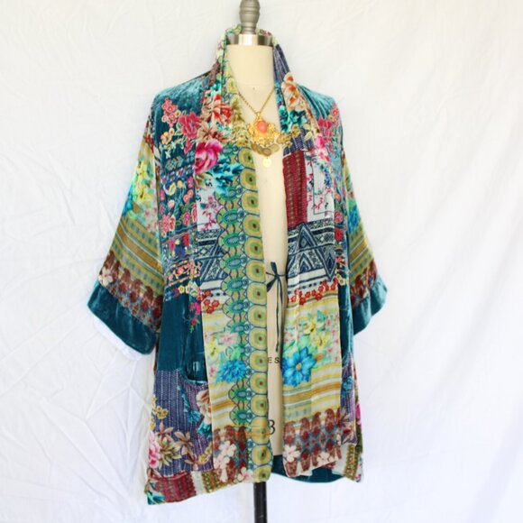 Johnny Was BIYA embroidered silk velvet kimono Haori jacket tunic caftan floral - Picture 7 of 11